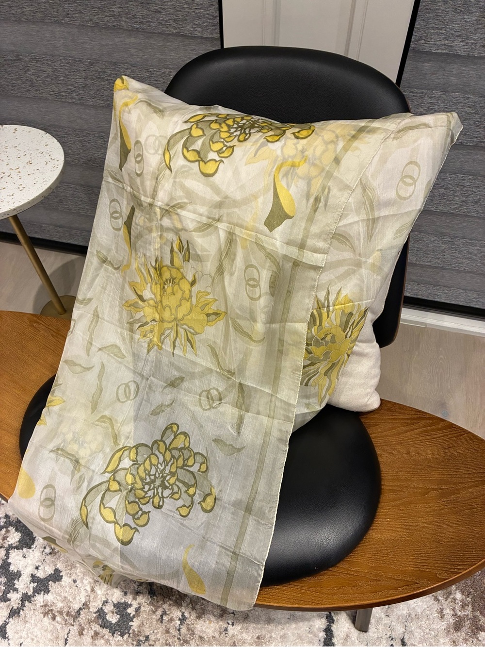 Neutral Beige Floral scarf with light green flower print